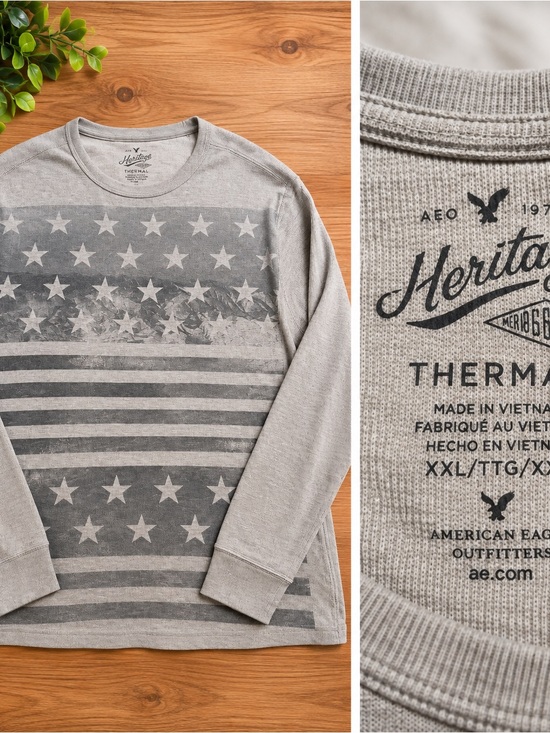 American Eagle Outfitters Other - American Eagle Outfitters Gray Star & Stripe Thermal Long-Sleeve Tee